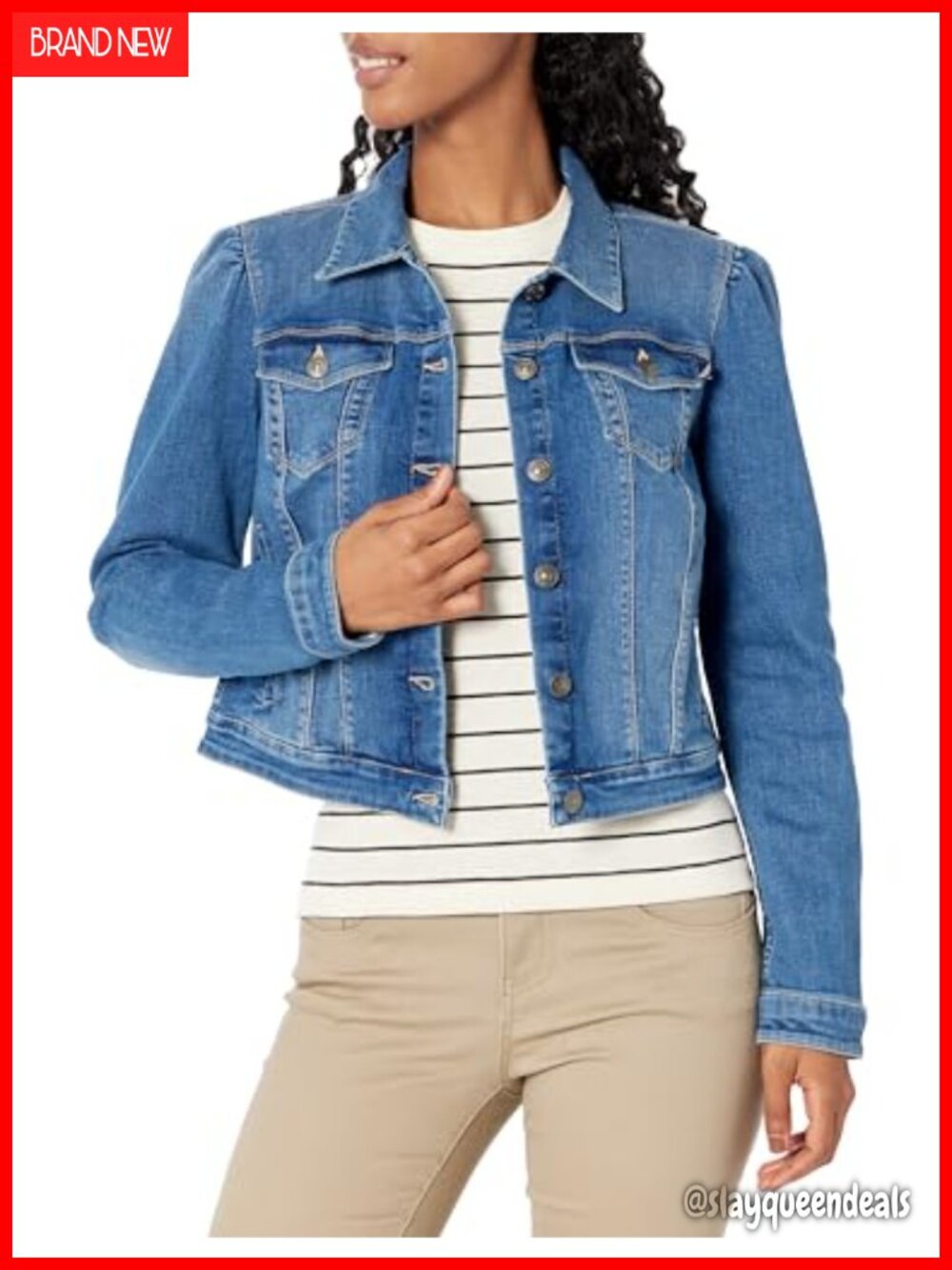 Womens Denim Jean Jacket Trucker Puff Sleeve Casual Layer